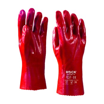 Červené rukavice máčané v PVC, odolné proti chemikáliám
