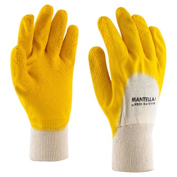Žlté latexové máčané rukavice s pletenými manžetami