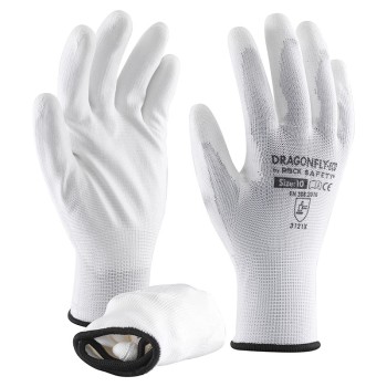 Polyesterové biele rukavice PU máčané na dlani