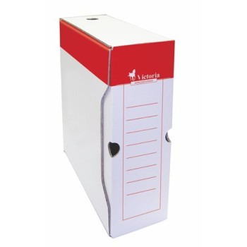 Boîte de classement, A4, 100 mm, en carton, VICTORIA OFFICE, rouge et blanc