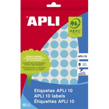 Etiquettes, 16 mm rondes, écrites à la main, couleur, APLI, bleu, 432 étiquettes par paquet