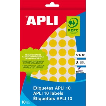 Etiquettes, 16 mm rondes, écrites à la main, couleur, APLI, jaune, 432 étiquettes par paquet