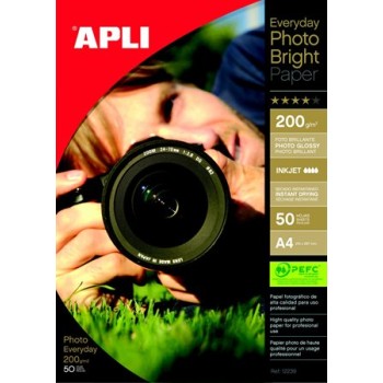 Papier photo, jet d'encre, A4, 200 g, brillant, APLI "Photo bright"